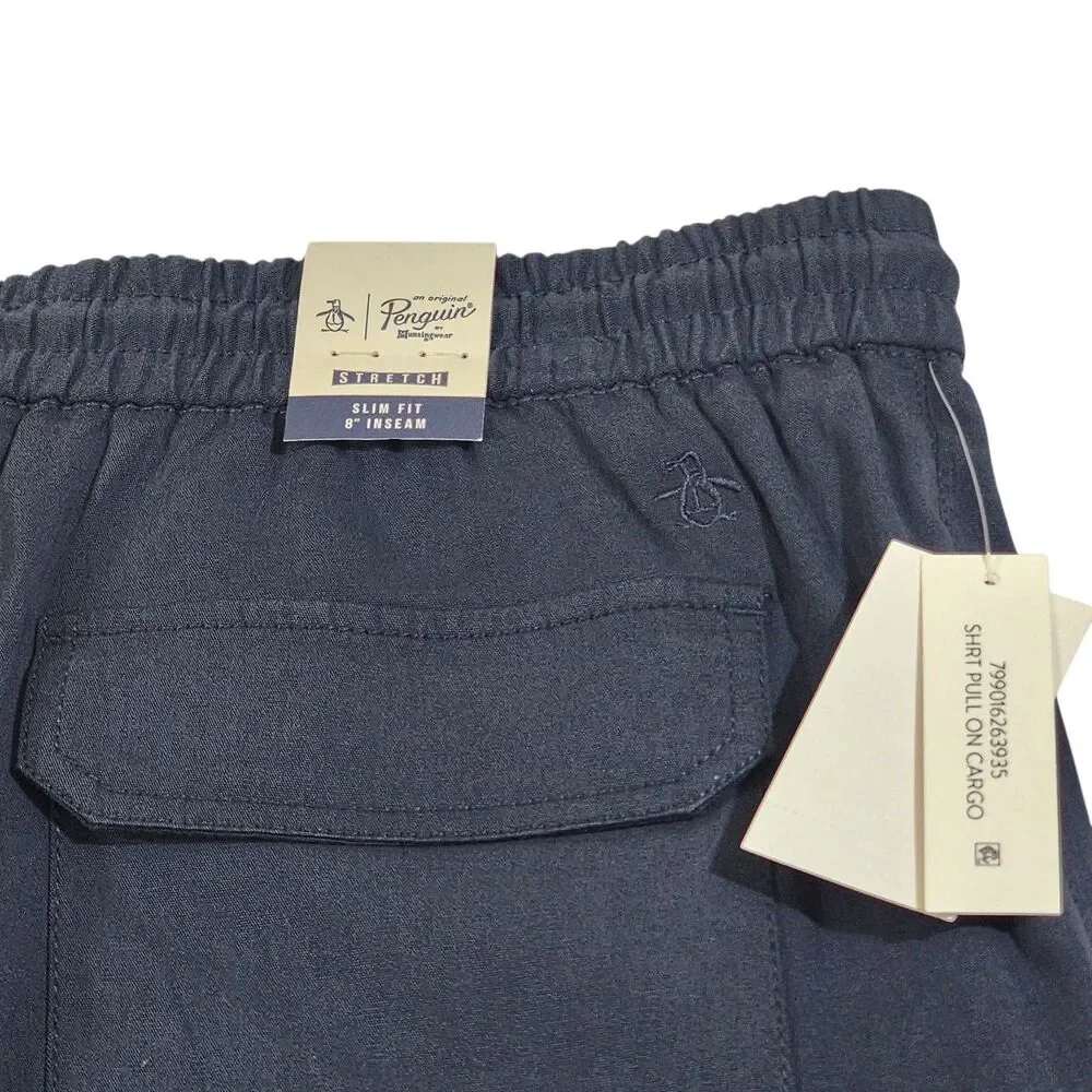 Penguin Mens Slim Fit Stretch Cargo Shorts XL Dark Sapphire Nwt Casual Golf Work